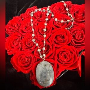 Natural Stone Necklace w/Silver Freshwater Pearls